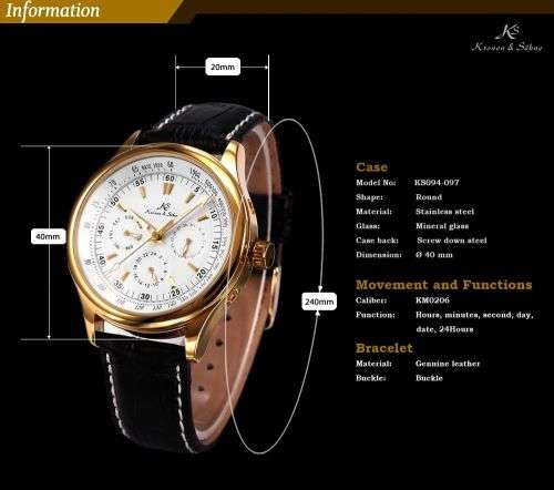 *KS Imperial*  White Dial Gold Case Automatic Mechanical Mens ** 6 Hands** Wrist Watch+Box*