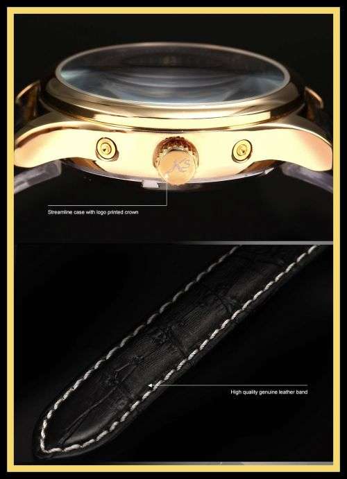 *KS Imperial*  White Dial Gold Case Automatic Mechanical Mens ** 6 Hands** Wrist Watch+Box*