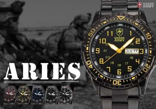 *** SHARK ARMY*ARIES SERIES* Brand Top ALL STEEL Date Day Men Analog Wrist Sport Watch*