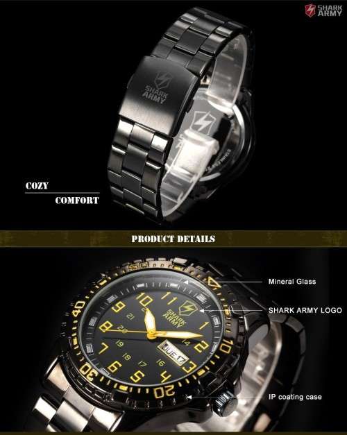*** SHARK ARMY*ARIES SERIES* Brand Top ALL STEEL Date Day Men Analog Wrist Sport Watch*