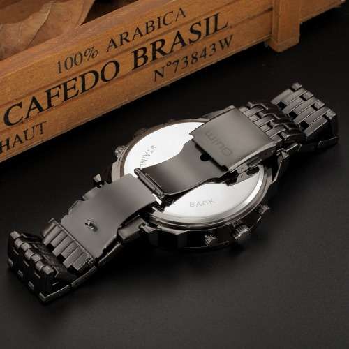Oulm Brand**Massive DiaL Military Dual Movt Men Quartz Watch with Stainless Steel Band  - Black