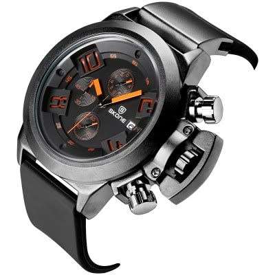 *SKONE 7427EG02 4188  Chronograph* 6 hands* Stylish Pin Buckle Male Watch  -  BLACK