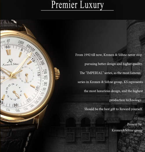 *KS Imperial*  White Dial Gold Case Automatic Mechanical Mens ** 6 Hands** Wrist Watch+Box*