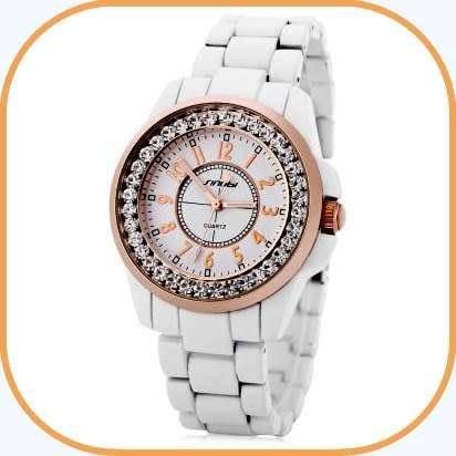 -***$59* --***LADIES **SWAROVSKI CRYSTAL ENCRUSTED ~SINOBI~GOLD/WHITE  QUARTZ Watch -