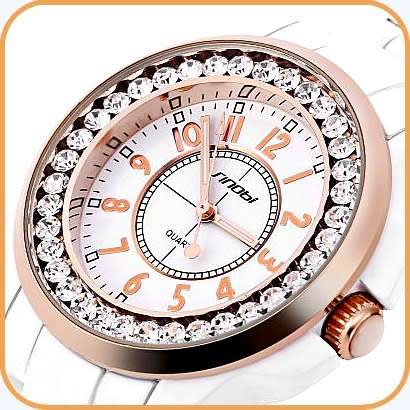 -***$59* --***LADIES **SWAROVSKI CRYSTAL ENCRUSTED ~SINOBI~GOLD/WHITE  QUARTZ Watch -