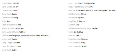 *Megir 2063G -*Big Dial* Multifunction  Chronograph Watch * 6 HANDS* Rubber Strap*