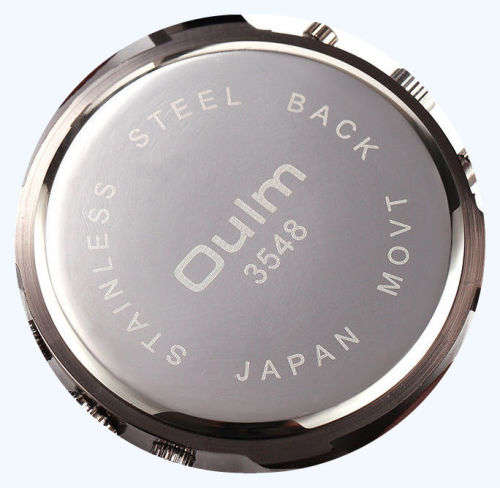 Oulm Brand**Massive DiaL Military Dual Movt Men Quartz Watch with Stainless Steel Band  - Black