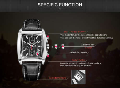 *Megir 2028 - Chronograph Watch * 6 HANDS*  Genuine Leather Strap * Black*