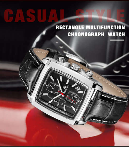 *Megir 2028 - Chronograph Watch * 6 HANDS*  Genuine Leather Strap * Black*