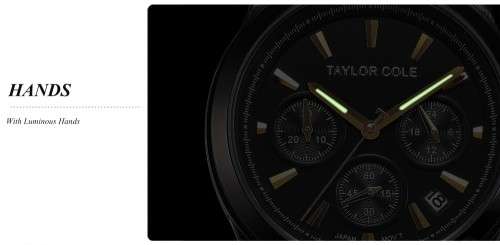 From UK*  Taylor Cole Lady *6 Hands Mulifunction* Black/Gold Steel Band Bracelet Luxury Watch*