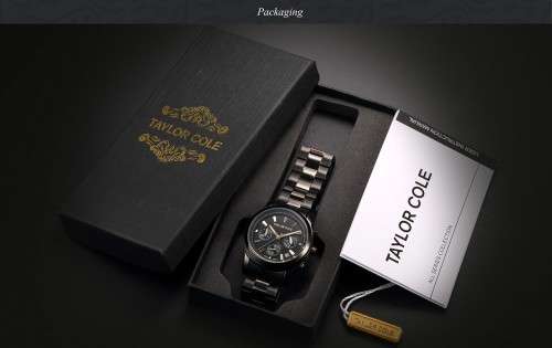 From UK*  Taylor Cole Lady *6 Hands Mulifunction* Black/Gold Steel Band Bracelet Luxury Watch*