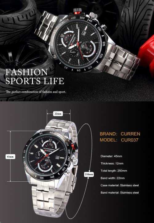 ** ALL STEEL 8148 **  by CURREN®  SILVER & BLACK