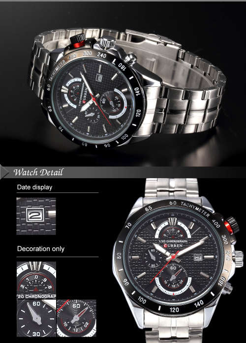 ** ALL STEEL 8148 **  by CURREN®  SILVER & BLACK