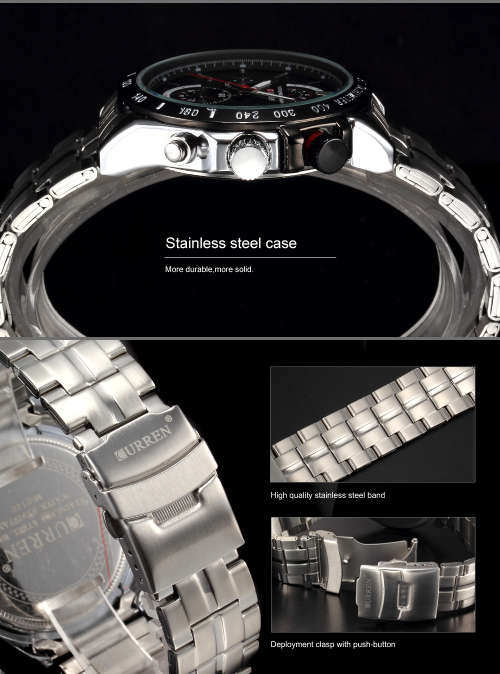 ** ALL STEEL 8148 **  by CURREN®  SILVER & BLACK