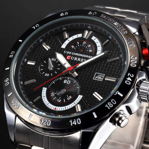 ** ALL STEEL 8148 **  by CURREN®  SILVER & BLACK