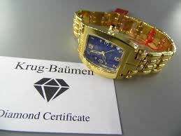 **NEW RRP £585 **Ladies*Krug-Baumen 1964DLG Tuxedo Gold 4 Diamond Blue Dial Gold Strap