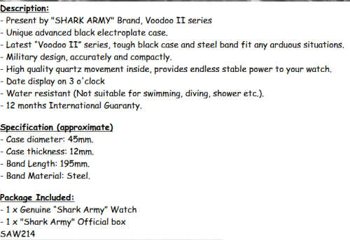 *** SHARK ARMY "VOODOO II" ALL STEEL Date Day Men Analog Wrist Sport Watch*