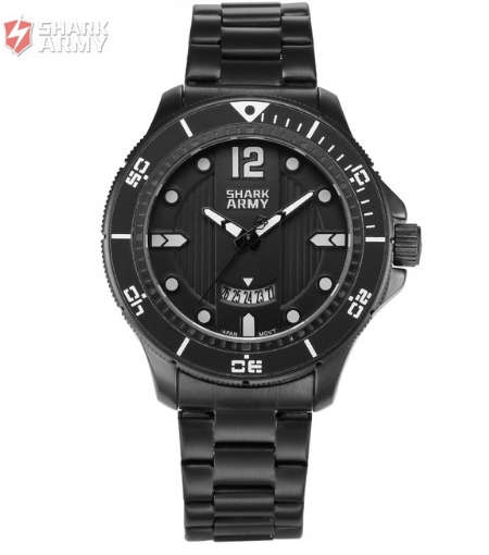 *** SHARK ARMY "VOODOO II" ALL STEEL Date Day Men Analog Wrist Sport Watch*