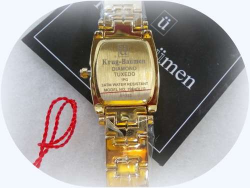 **NEW RRP £585 **Ladies*Krug-Baumen 1964DLG Tuxedo Gold 4 Diamond Blue Dial Gold Strap