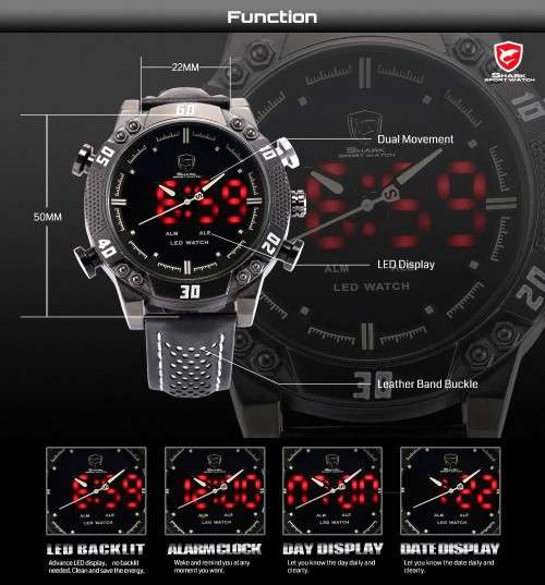 * SHARK Brand Top Kitefin  LED Digital  Date Day Leather Watch*