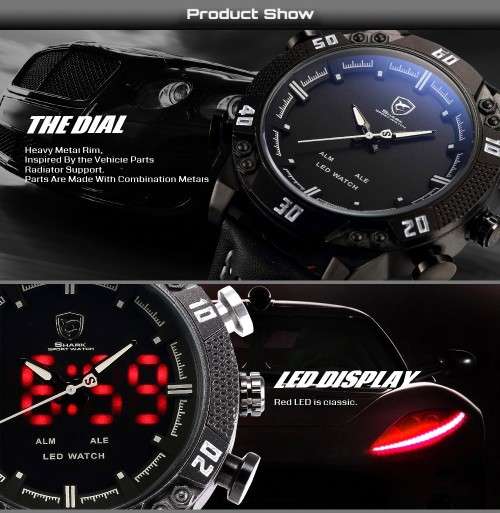 * SHARK Brand Top Kitefin  LED Digital  Date Day Leather Watch*