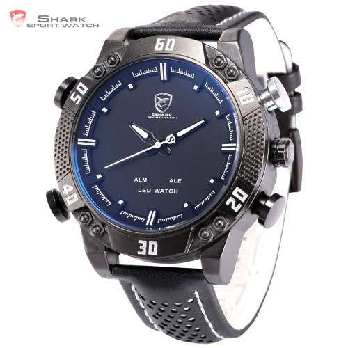 * SHARK Brand Top Kitefin  LED Digital  Date Day Leather Watch*