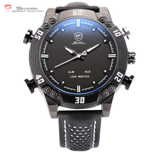 * SHARK Brand Top Kitefin  LED Digital  Date Day Leather Watch*