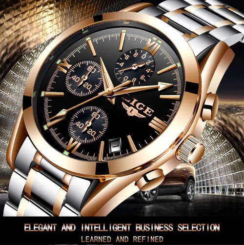 ** CLASSIC -  Relogio Masculion LIGE 9839 Top Luxury All Steel *6 Hands* Chronograph Watch Men