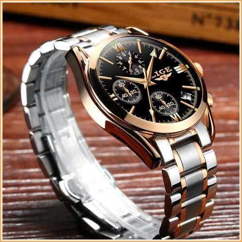 ** CLASSIC -  Relogio Masculion LIGE 9839 Top Luxury All Steel *6 Hands* Chronograph Watch Men