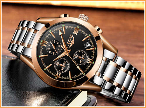 ** CLASSIC -  Relogio Masculion LIGE 9839 Top Luxury All Steel *6 Hands* Chronograph Watch Men