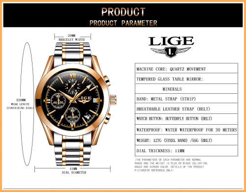 ** CLASSIC -  Relogio Masculion LIGE 9839 Top Luxury All Steel *6 Hands* Chronograph Watch Men