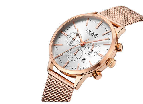 Megir 2011L  - Ladies  Chronograph Watch * 6 HANDS* ROSE GOLD