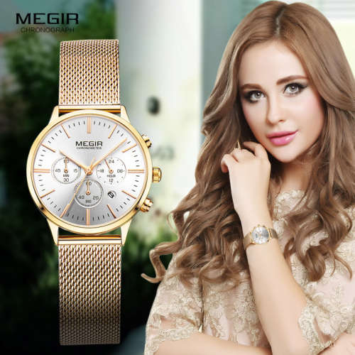 Megir 2011L  - Ladies Lovely Chronograph Watch * 6 HANDS* GOLD