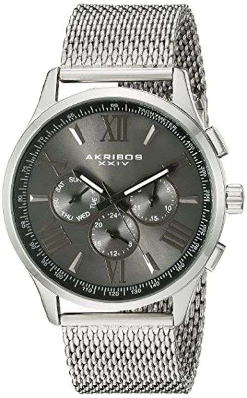 *$695* Men's Akribos XXIV Quartz Sunray Dial Date Genuine Stainless Steel Mesh Strap Watch*