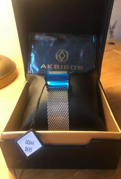 *$695* Men's Akribos XXIV Quartz Sunray Dial Date Genuine Stainless Steel Mesh Strap Watch*