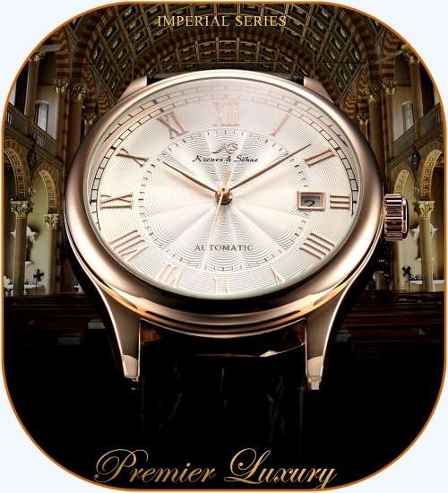 *KS Imperial* White Dial Gold Case Automatic Mechanical Mens ** Wrist Watch+Box*