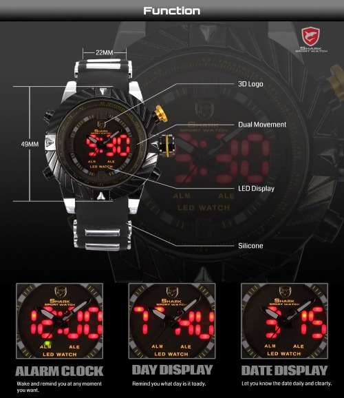 *$70* GOBLIN SHARK** - Men Dual Time Quartz Wrist Watch~ Real Musculine & Big**