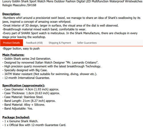 *$70* GOBLIN SHARK** - Men Dual Time Quartz Wrist Watch~ Real Musculine & Big**