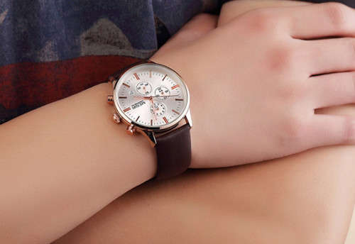 *  Megir 2011 - Chronograph Watch * 6 HANDS*Genuine Brown Leather Strap*