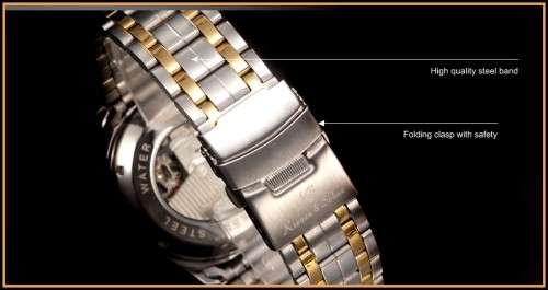 *KS Navigator Mens Stainless Steel Skeleton Dial Automatic Mechanical Sport Watch