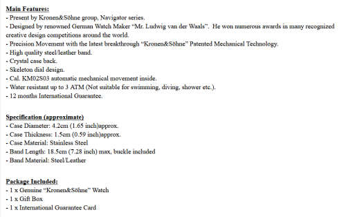 *KS Navigator Mens Stainless Steel Skeleton Dial Automatic Mechanical Sport Watch