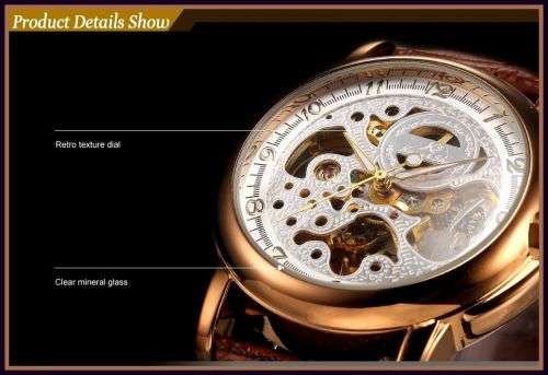 *KS Carving Series*  Brown Mechanical Mens Wrist Watch+Box & Papers