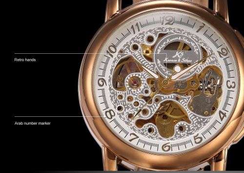 *KS Carving Series*  Brown Mechanical Mens Wrist Watch+Box & Papers