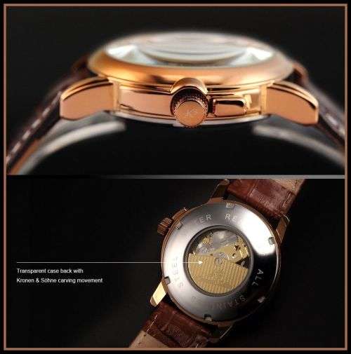 *KS Carving Series*  Brown Mechanical Mens Wrist Watch+Box & Papers