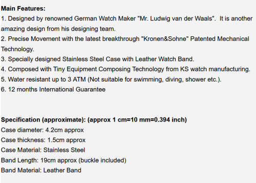 *KS Carving Series*  Brown Mechanical Mens Wrist Watch+Box & Papers