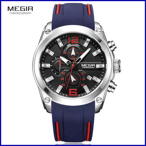 *Megir 2063G -*Big Dial* Multifunction  Chronograph Watch * 6 HANDS* Rubber Strap*