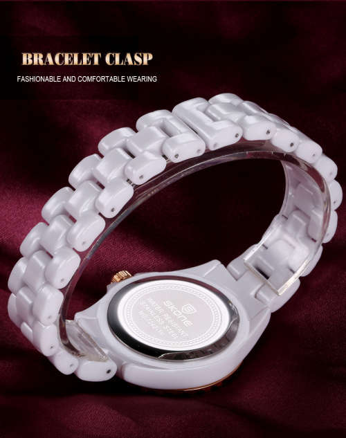 **SKONE BRAND 5003* BIG DIAL* Crystal Splendor Quartz Watch with Ceramic Band* *