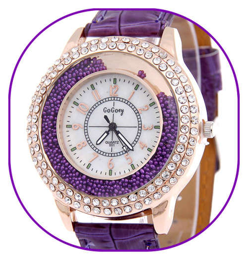 --***LADIES **AUSTRIAN CRYSTAL ENCRUSTED ~Gogoey~051~  QUARTZ  Watch  -  PURPLE