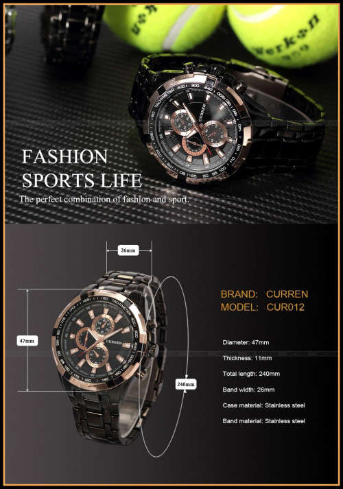 ** ALL STEEL 8023 **  by CURREN®  GOLD & BLACK