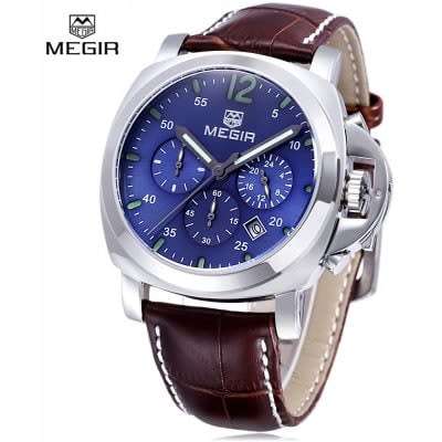 **FREE SHIPPING Megir Brand Top Watch** Silver Case  Luxury Men* 6 Hands * Quartz Wristwatch CHRONO*
